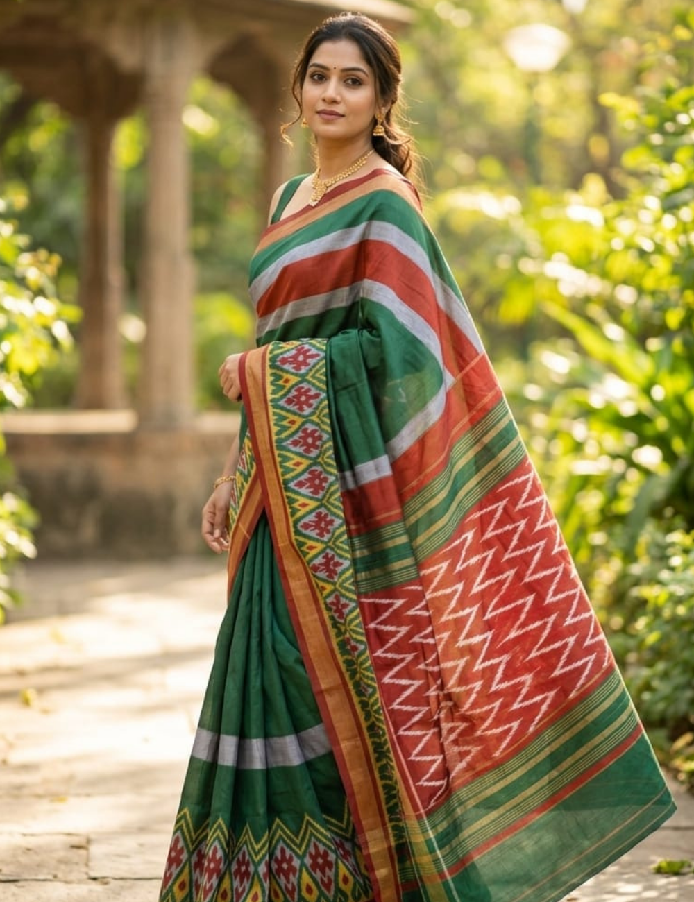 Emerald Green Ikat Soft Cotton Saree