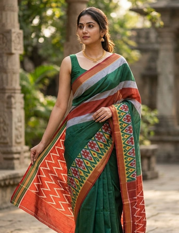 Emerald Green Ikat Soft Cotton Saree