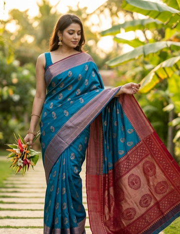 Royal Blue & Maroon Saree with Traditional Motifs