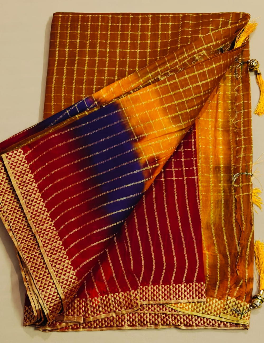 Radiant Shaded Checkered Silk Saree