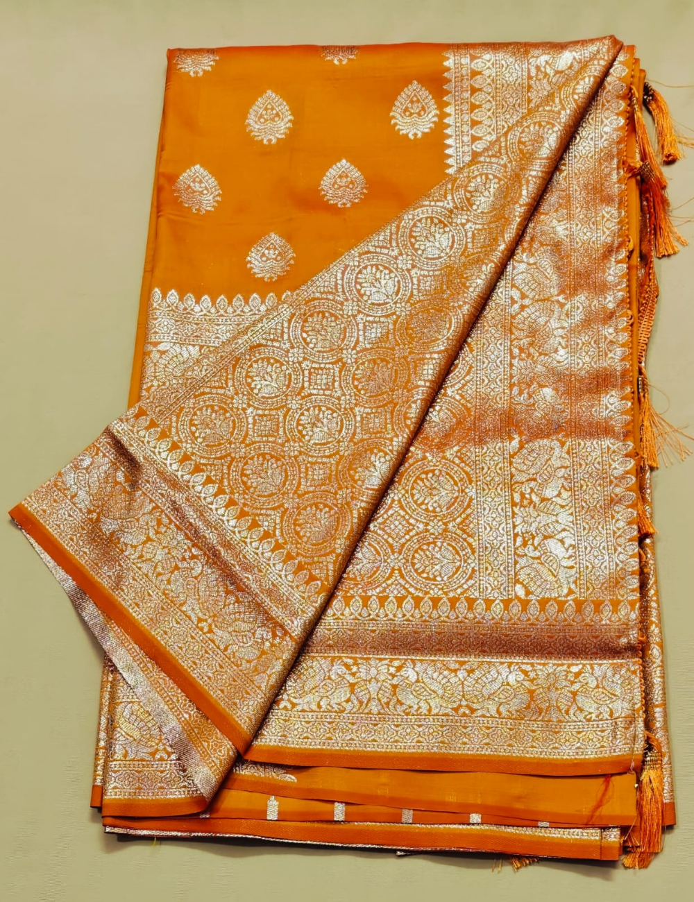 Orange and Golden Zari Woven Sari
