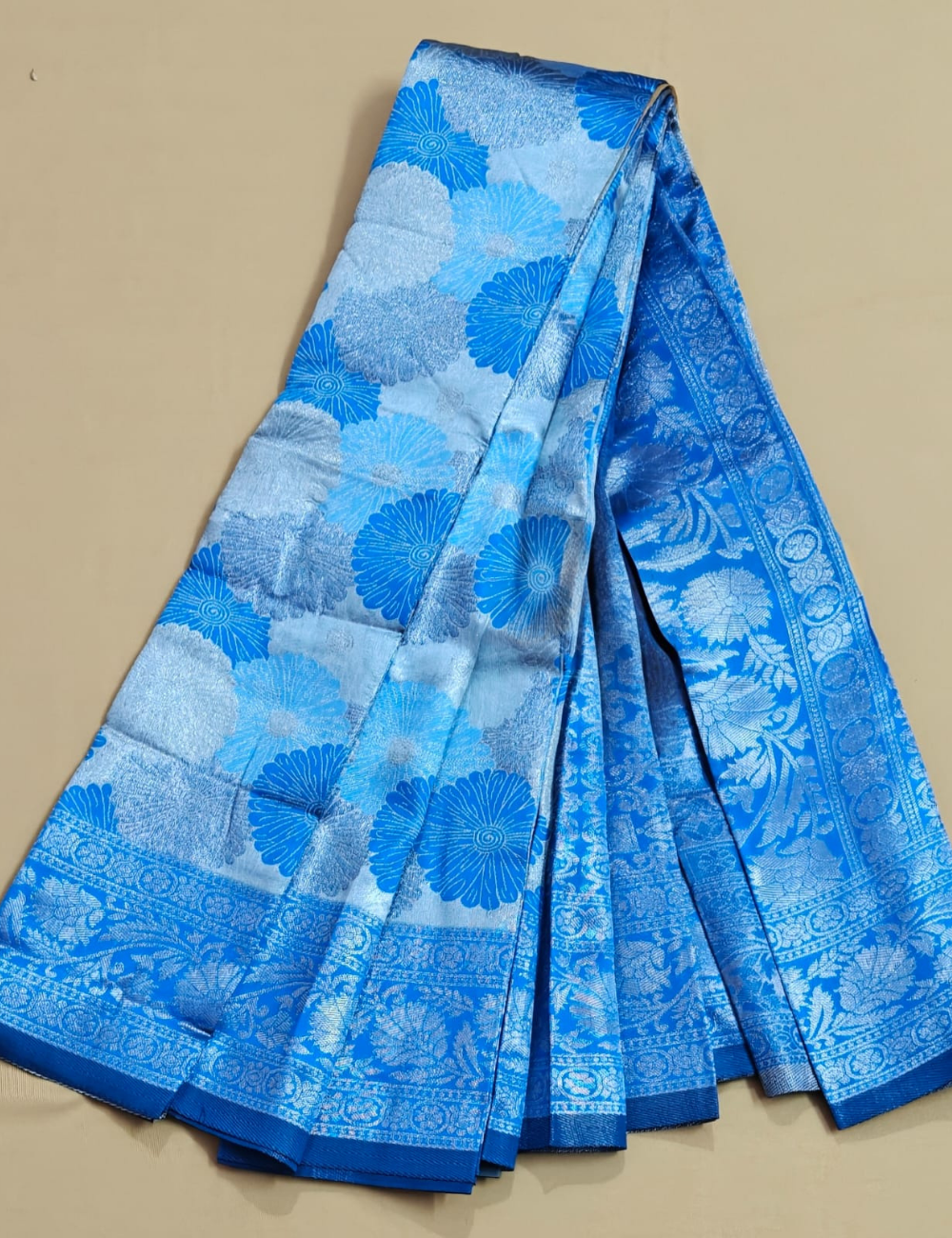 Royal Blue Floral Jacquard Saree