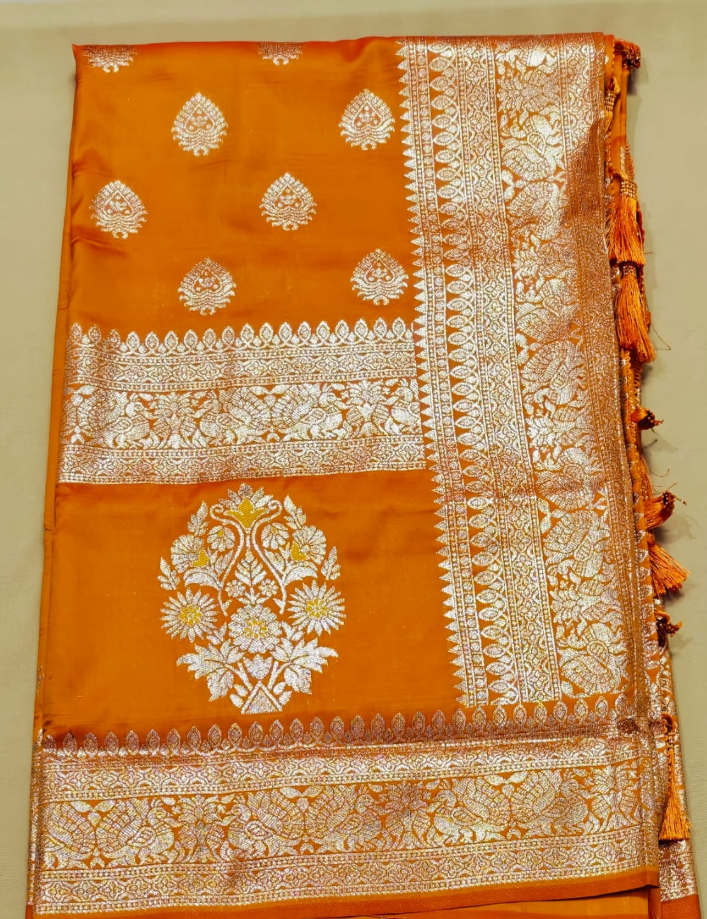 Orange and Golden Zari Woven Sari