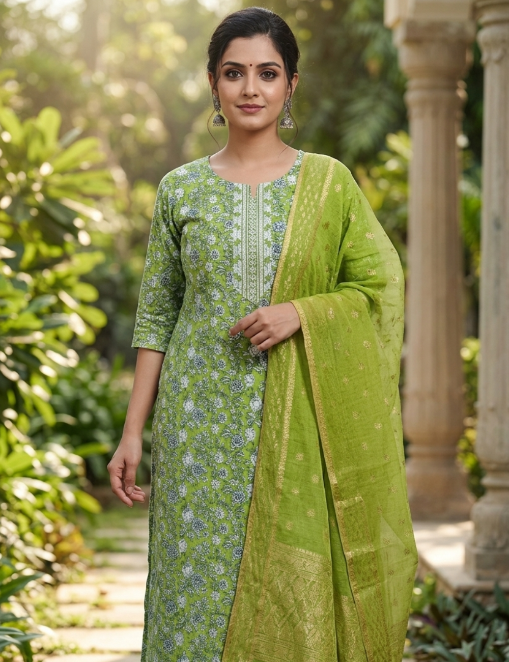 Elegant Grey Printed Kurta Set with Dupatta
