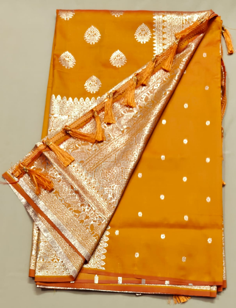 Orange and Golden Zari Woven Sari