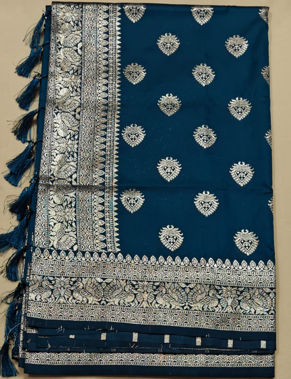 Dark Blue and Golden Zari Woven Sari