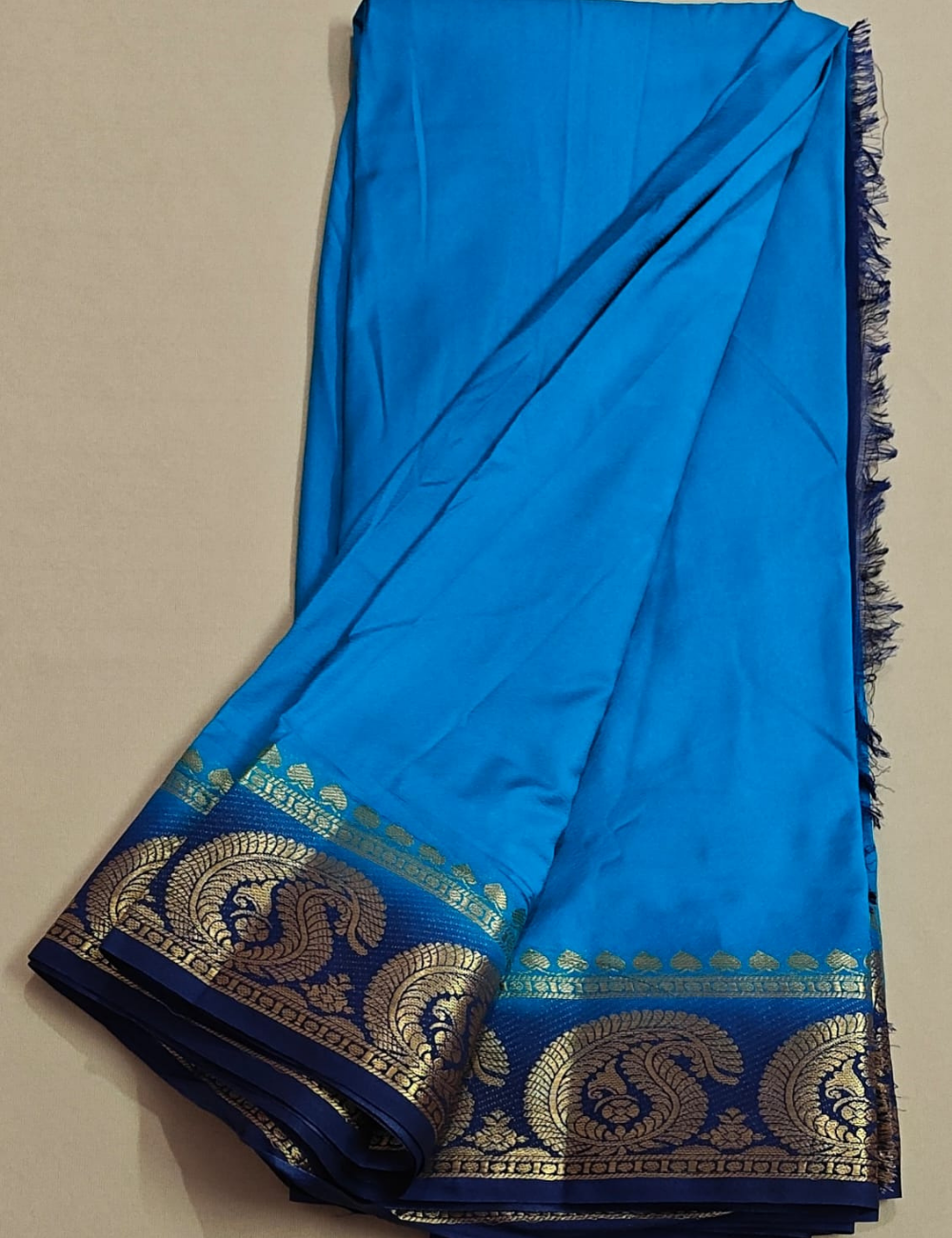 Elegant Royal Blue Mysore Silk Saree with Zari Border
