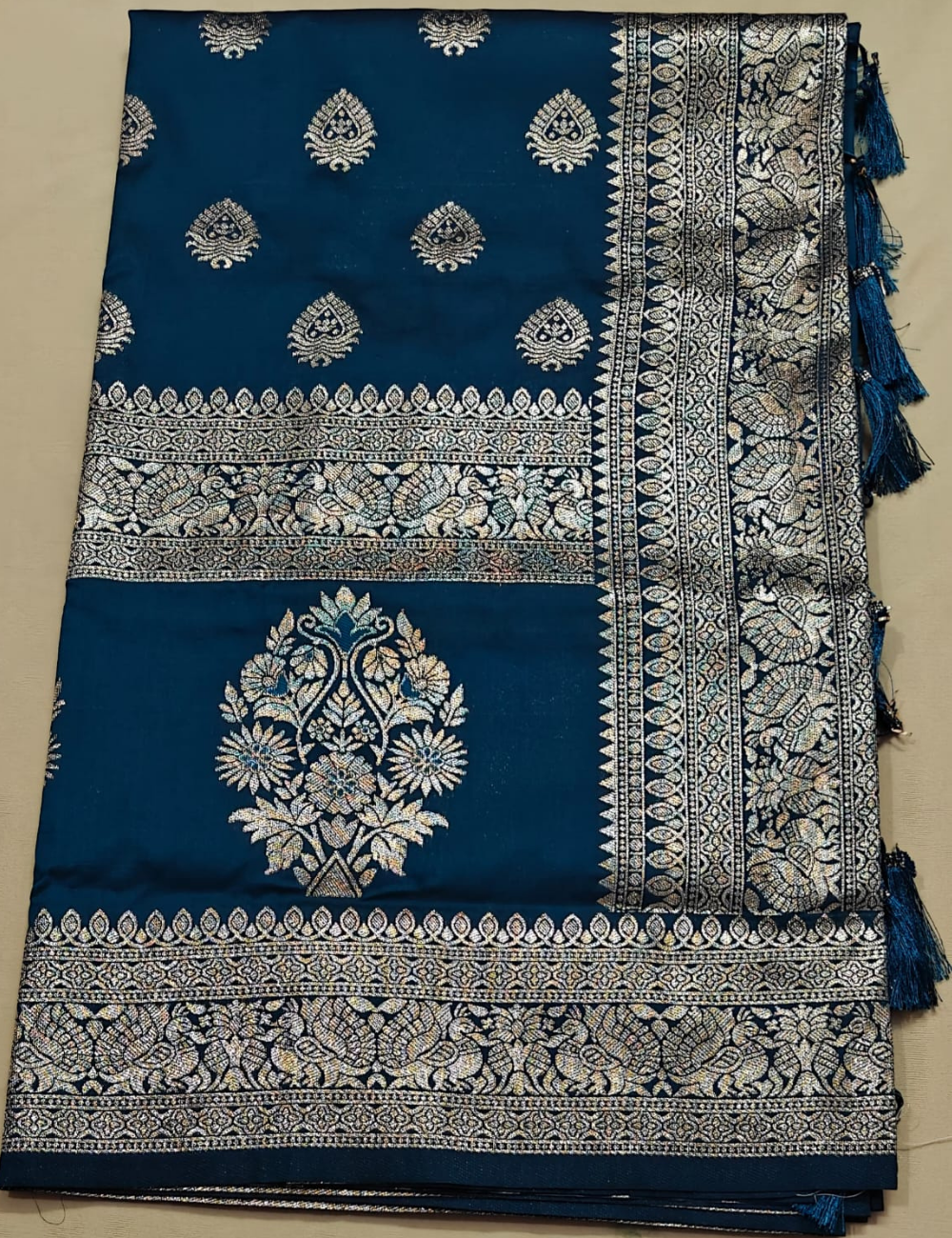 Dark Blue and Golden Zari Woven Sari