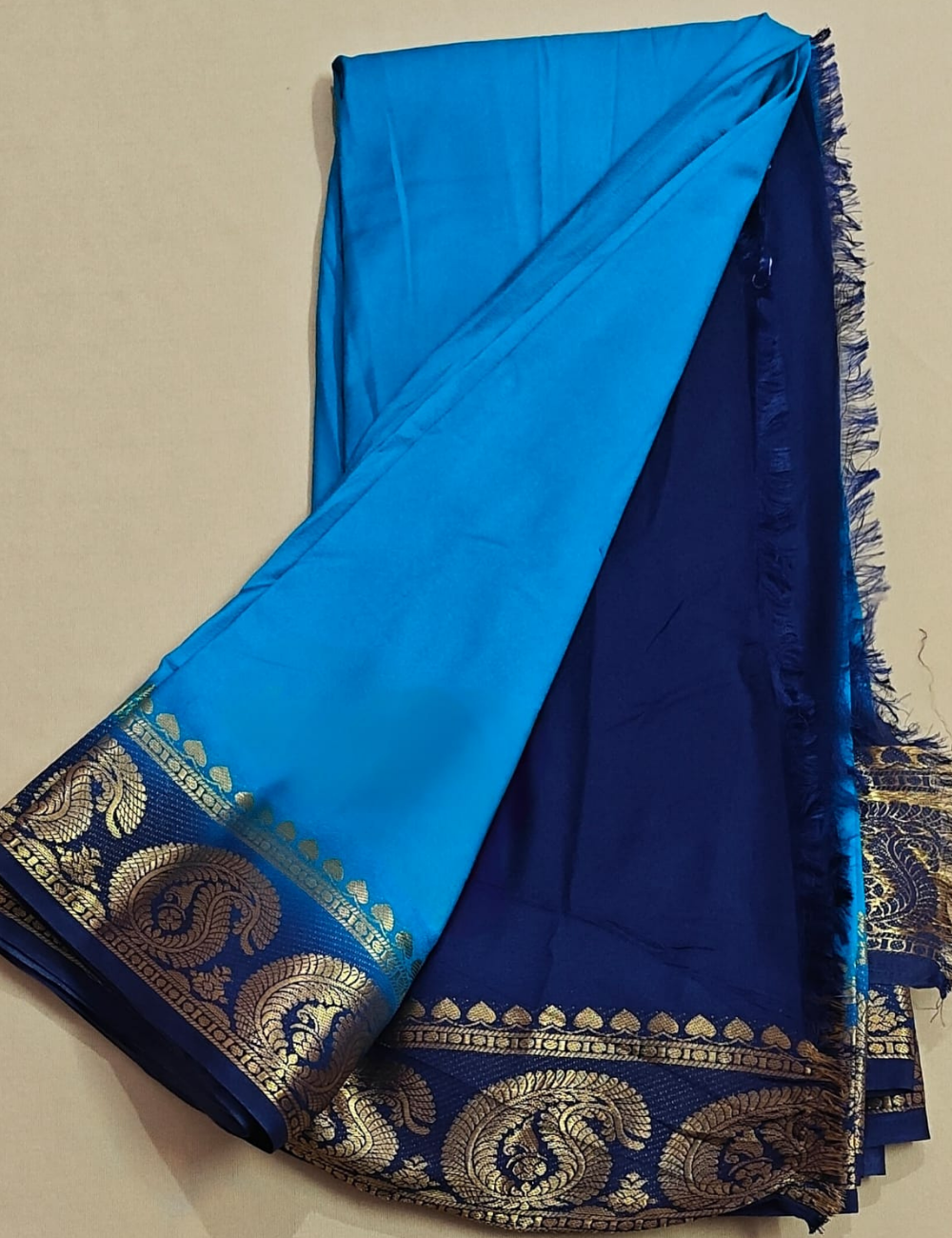 Elegant Royal Blue Mysore Silk Saree with Zari Border