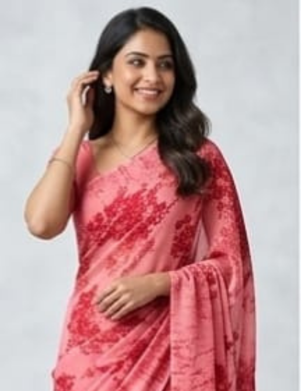 Elegant Pink Floral Printed Soft Saree with Abstract Stripes