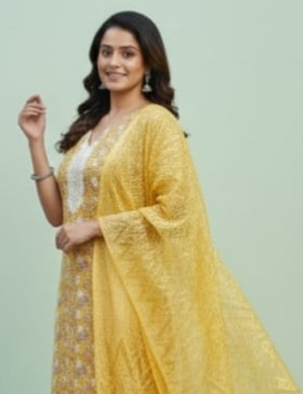 Mustard Yellow Floral Printed Kurta Set with Dupatta