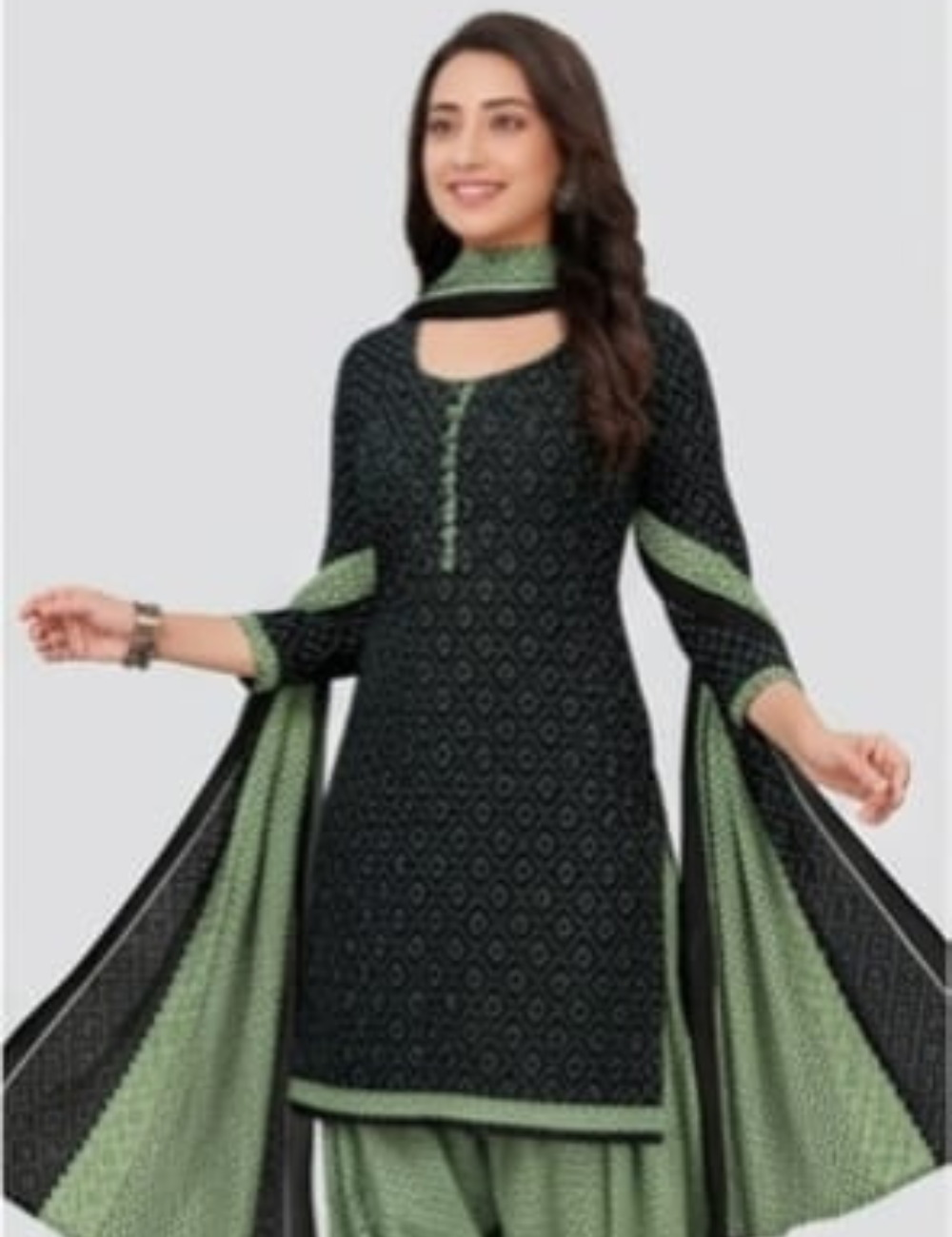 Elegant Black & Sage Patiala Kurta Suit