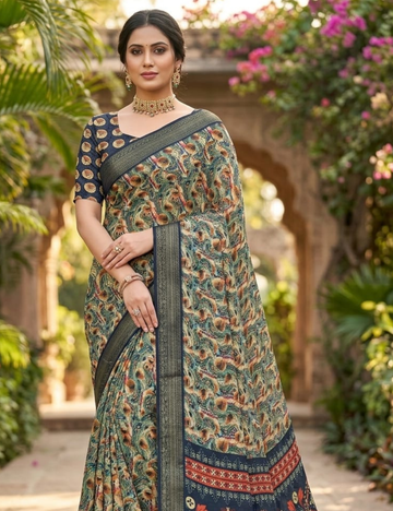 Ocean Wave Designer Printed Saree with Elegant Border