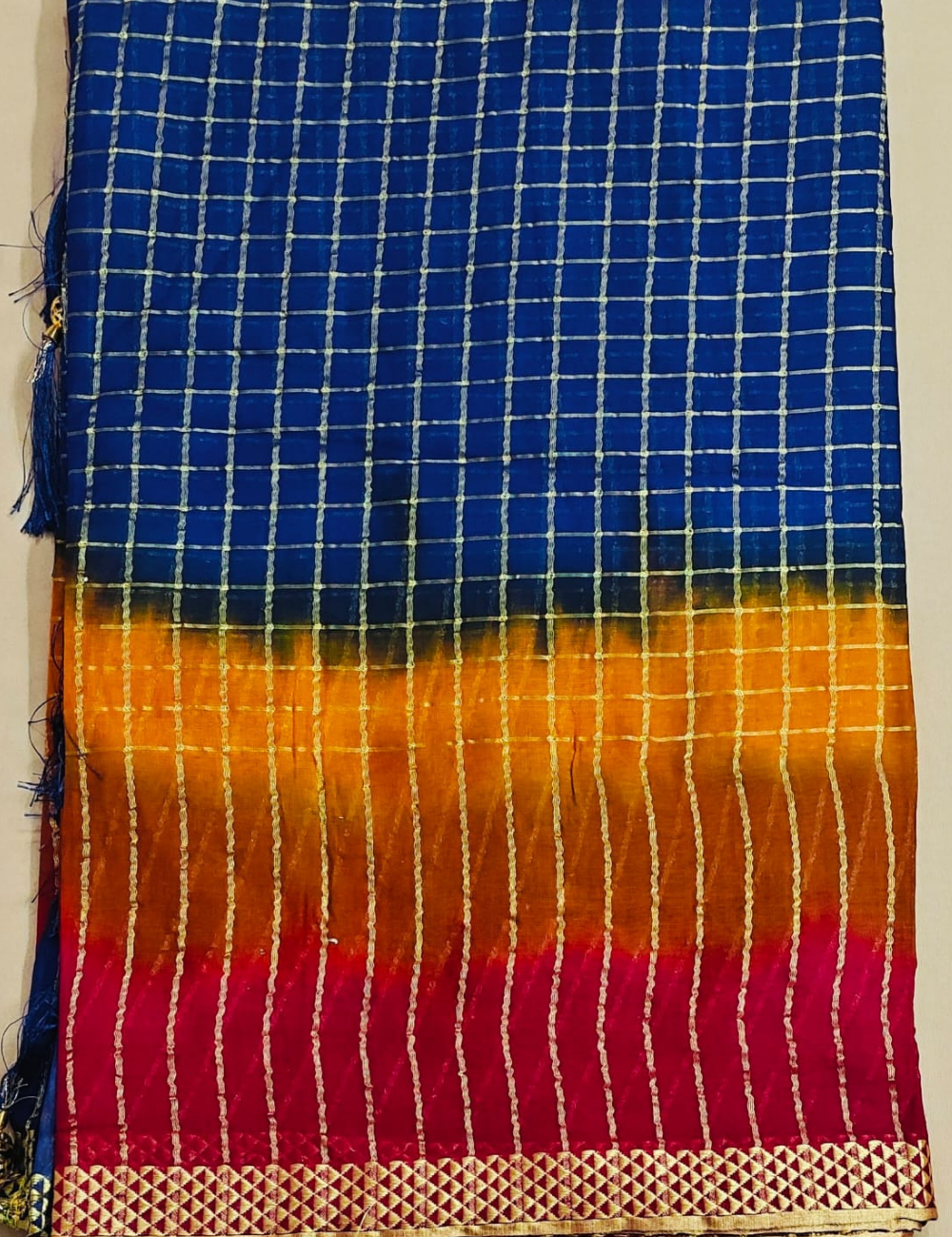 Royal Blue Shaded Checkered Silk Saree