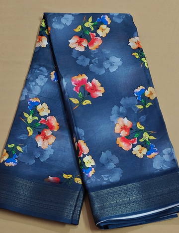 Midnight Blue Floral Printed Saree