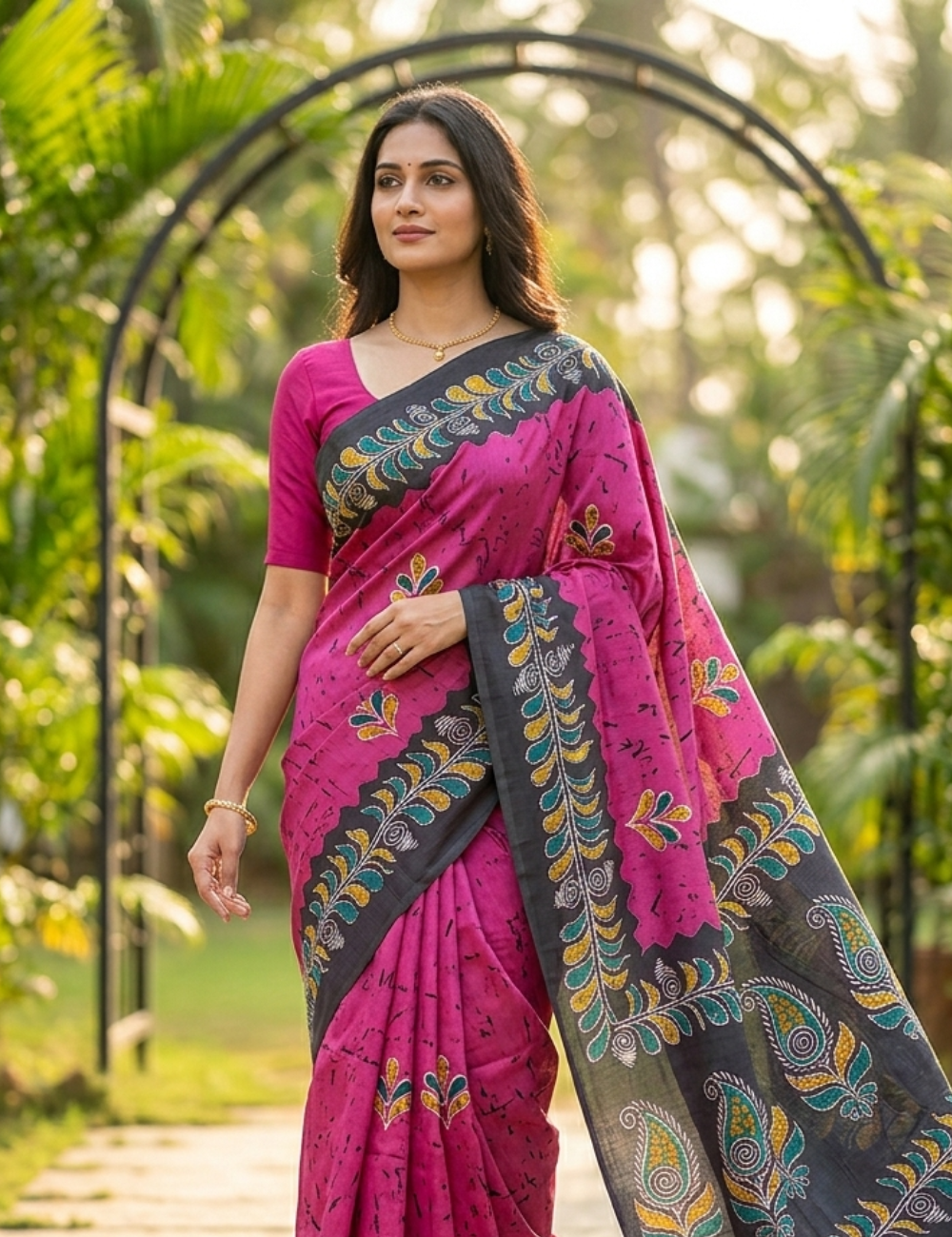 Royal Blue Saree with Artistic Purple Border Dola Silk Saree