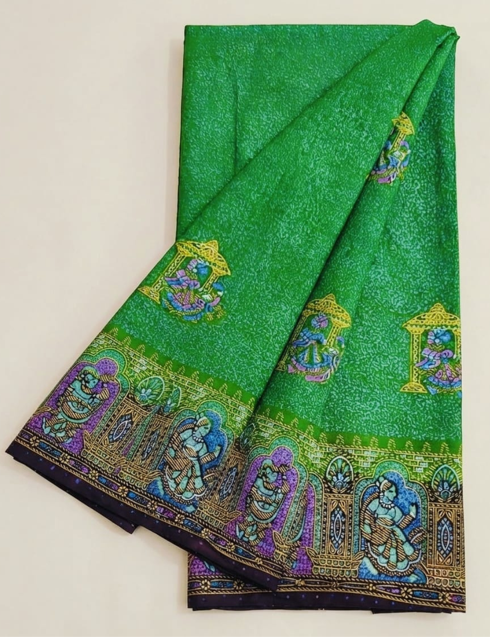 Vibrant Green Traditional Motif Soft Cotton Saree